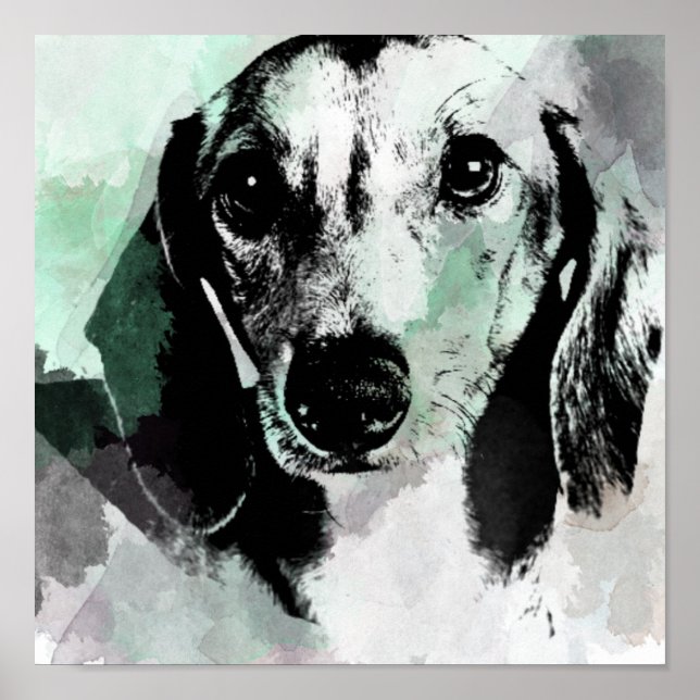 Poster Aquarelle Dachshund Imprimer. (Devant)