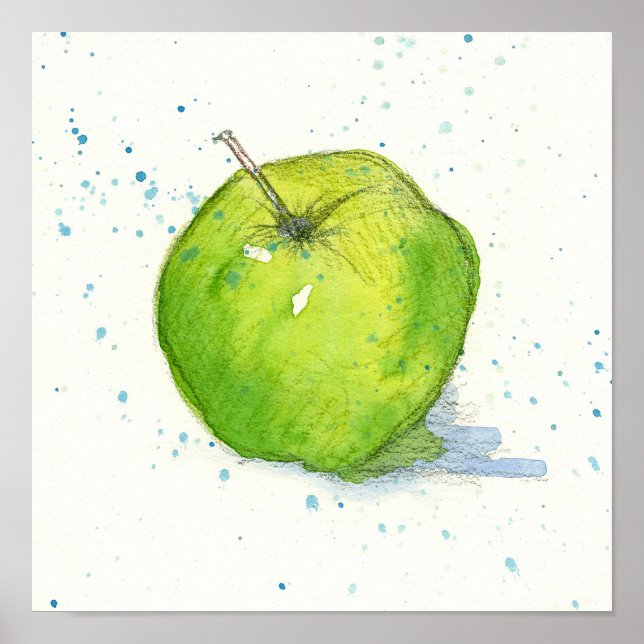 Poster Aquarelle d'Aquarelle de pomme verte dorée (Devant)