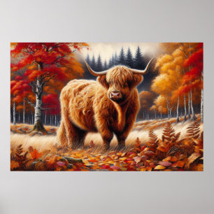 Poster Aquarelle d'automne de la vache Highland