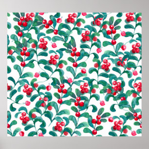 Poster Aquarelle de baies sauvages, motif sans soudure.