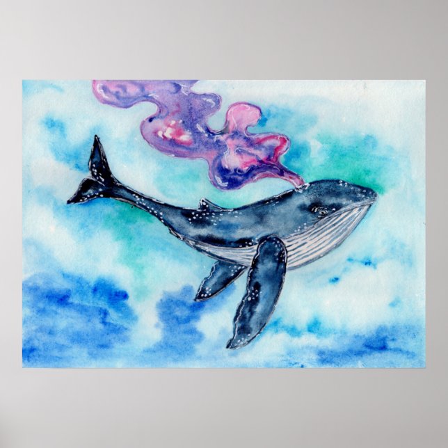 Poster Aquarelle de baleine magique (Devant)