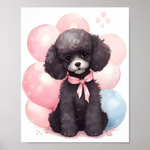 Poster Aquarelle de caniche noire mignonne Chien adorable