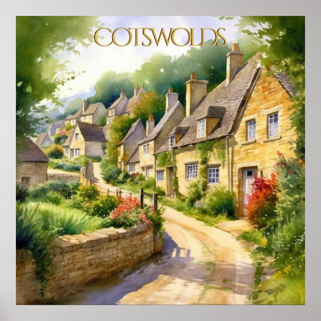 Poster Aquarelle de charme dans les Cotswolds Travel (Devant)