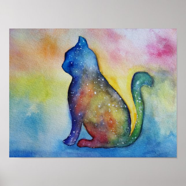 Poster Aquarelle de chat Art, papier d'affichage de valeu (Devant)