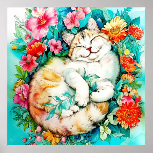 Poster Aquarelle de chat Fleur de prairie Bliss