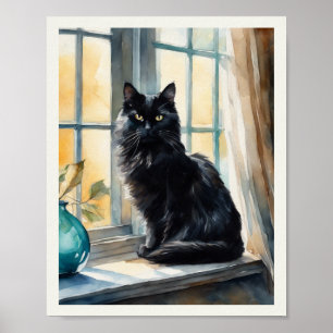 Poster Aquarelle de chat Perse Noir Aqua Vase