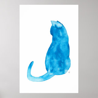 Poster Aquarelle de chat turquoise