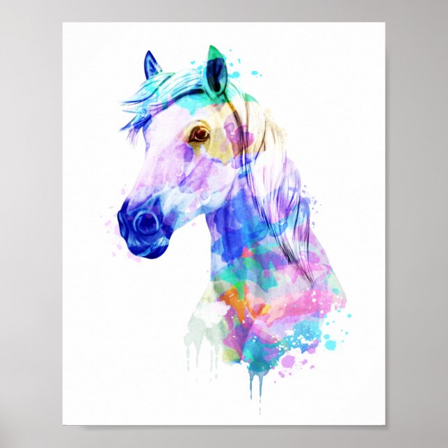 Poster Aquarelle de cheval, Peinture de cheval, Art du ch (Devant)