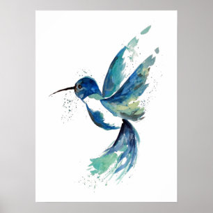 Poster Aquarelle de colibri bleu