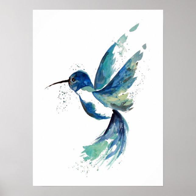 Poster Aquarelle de colibri bleu (Devant)