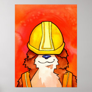 Poster Aquarelle de construction Corgi