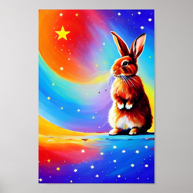 Poster Aquarelle de dessin de lapin (Devant)