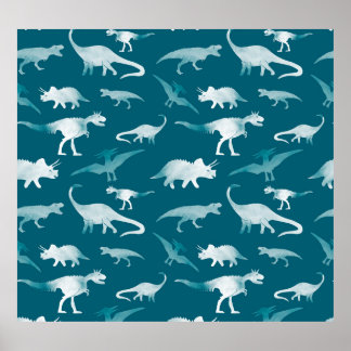 Poster Aquarelle de dinosaure : Motif textile