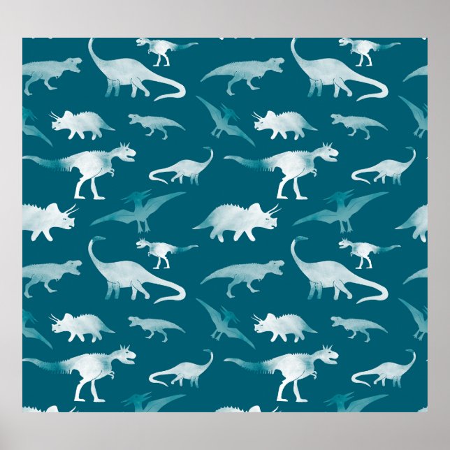 Poster Aquarelle de dinosaure : Motif textile (Devant)