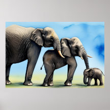Aquarelle de famille Eléphant mignonne