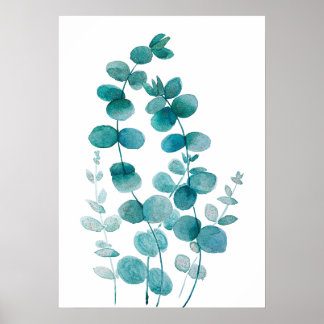 Poster aquarelle de feuille d'eucalyptus peinte à la main