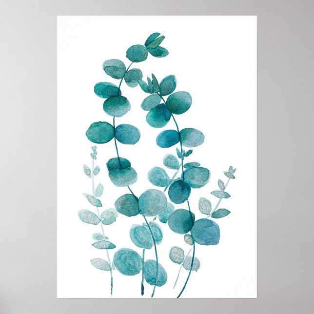 Poster aquarelle de feuille d'eucalyptus peinte à la main (Devant)