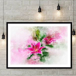 Poster Aquarelle de fleur de Stargazer Lily - wb 02