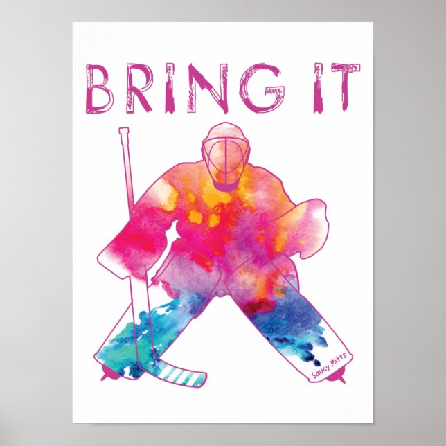 Poster Aquarelle de gardien de hockey Filles roses (Devant)