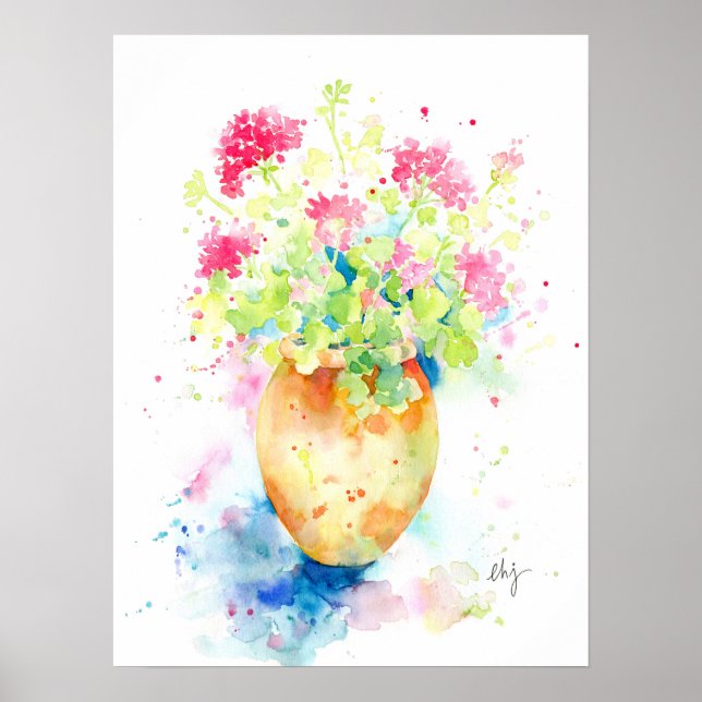 Poster Aquarelle de géranium en terre cuite (Devant)