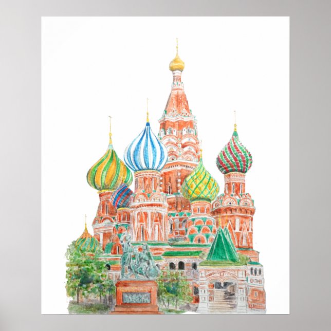 Poster Aquarelle de la cathédrale Saint-Basile de Moscou (Devant)