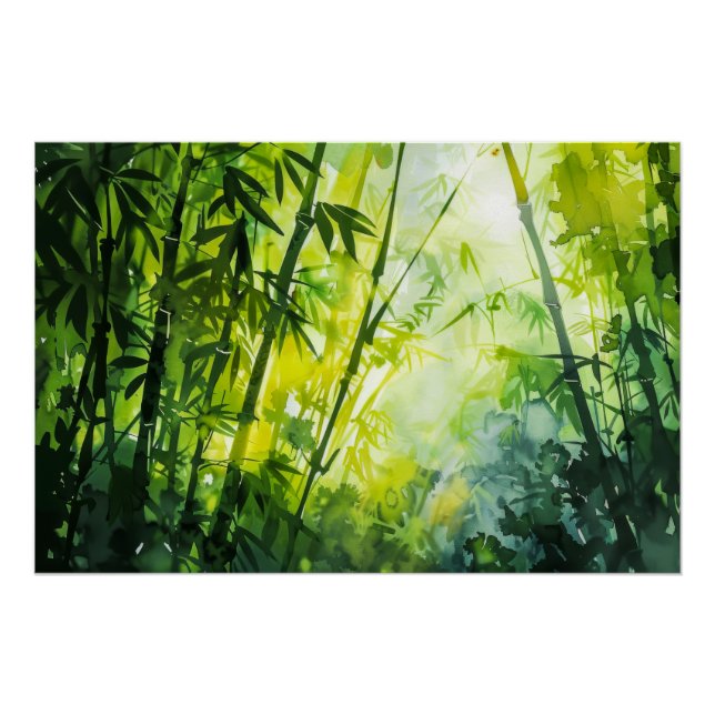 Poster Aquarelle de la forêt de Bambou (Devant)