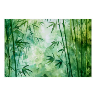 Poster Aquarelle de la forêt de Bambou