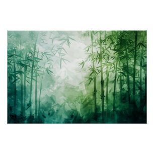 Poster Aquarelle de la forêt de Bambou