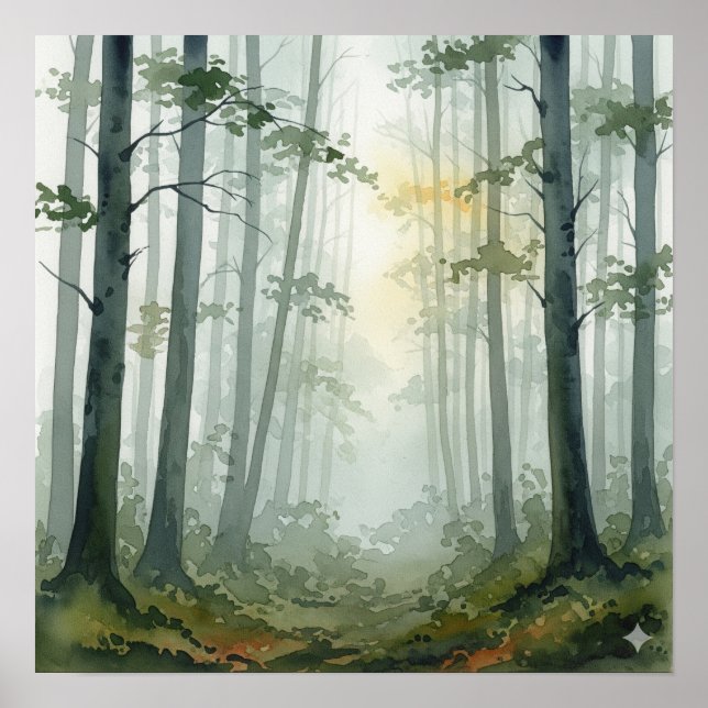 Poster Aquarelle de la forêt de Misty (Devant)