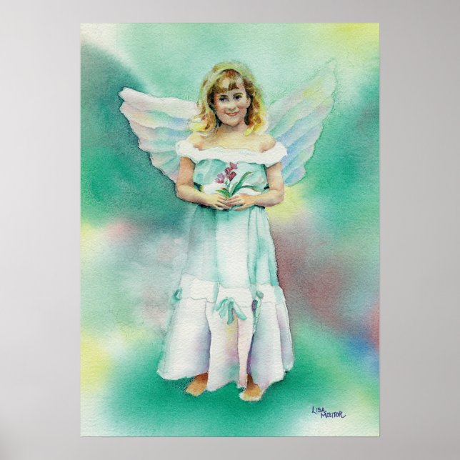 Poster Aquarelle de la petite fille ange (Devant)