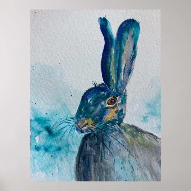 Poster Aquarelle de lapin lièvre (Devant)