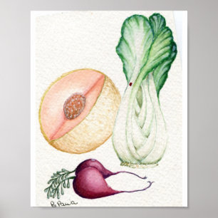 Poster aquarelle de légumes et de fruits