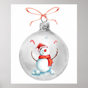 Poster Aquarelle de l'homme de neige de Noël