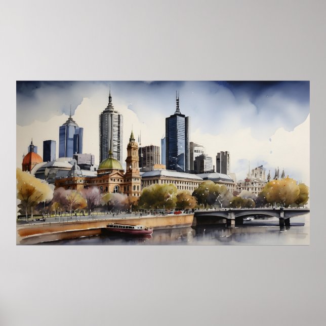 Poster Aquarelle de Melbourne (Devant)