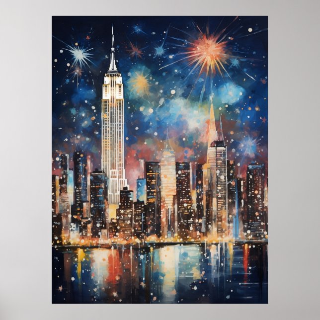 Poster Aquarelle de New York, Peinture, Nuit de la ville, (Devant)