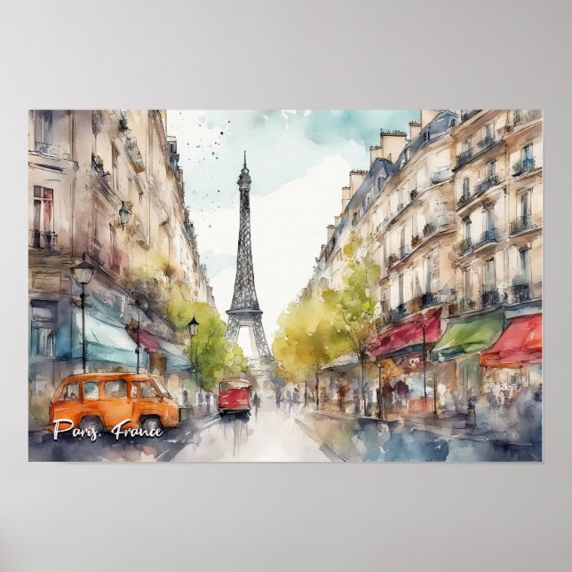 Poster Aquarelle de Paris France (Devant)