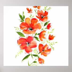 Poster Aquarelle de pavot d'ornement : Bouquet isolé