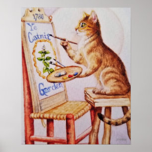 Poster Aquarelle de peinture de chats Brown 16x20