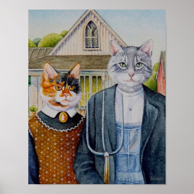Poster Aquarelle de peinture gothique américaine 11x14 (Devant)