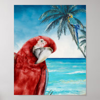 Aquarelle de perroquet macaw Scarlet Tropical