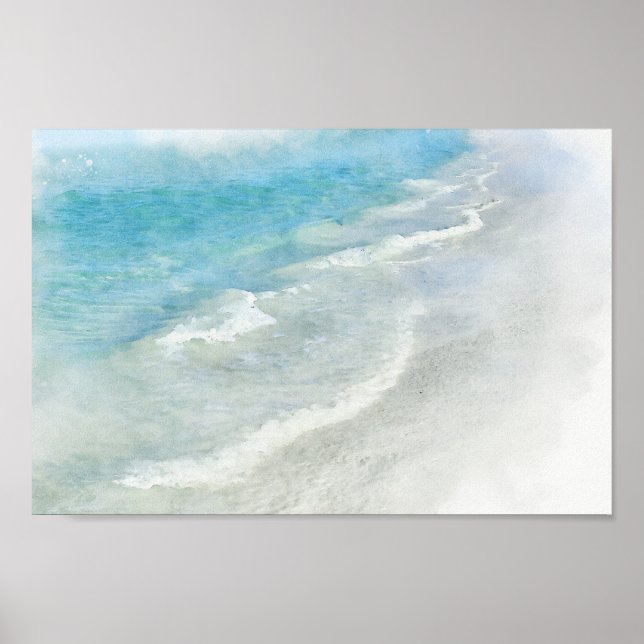 Poster Aquarelle de plage de sable blanc - Turquoise Aqua (Devant)