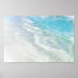 Poster Aquarelle de plage - Vagues Turquoises de la côte