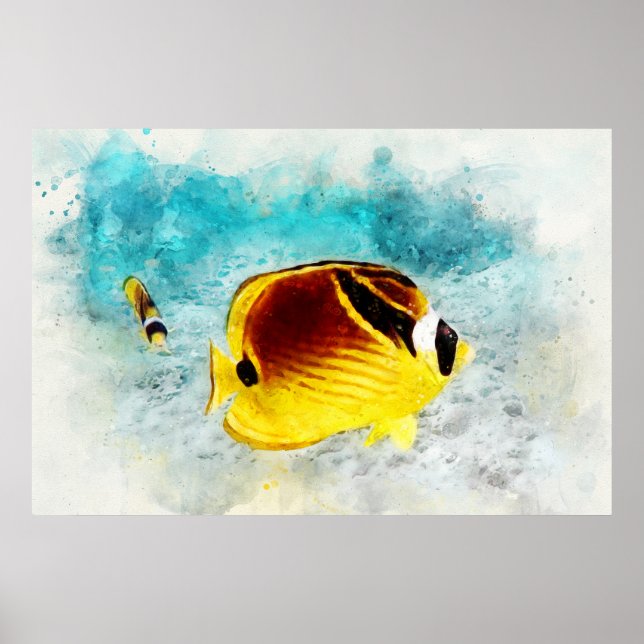 Poster Aquarelle de poisson tropical hawaïen - Papillons (Devant)