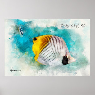 Poster Aquarelle de poisson tropical hawaïen - Papillons