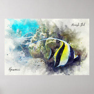 Poster Aquarelle de poisson tropicale hawaïenne - Idole m