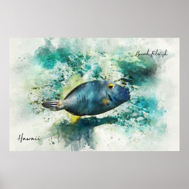 Poster Aquarelle de poisson tropicale hawaïenne - poisson (Devant)