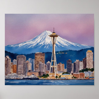 Poster Aquarelle de Seattle, Washington