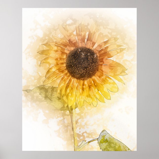 Poster Aquarelle de tournesol (Devant)