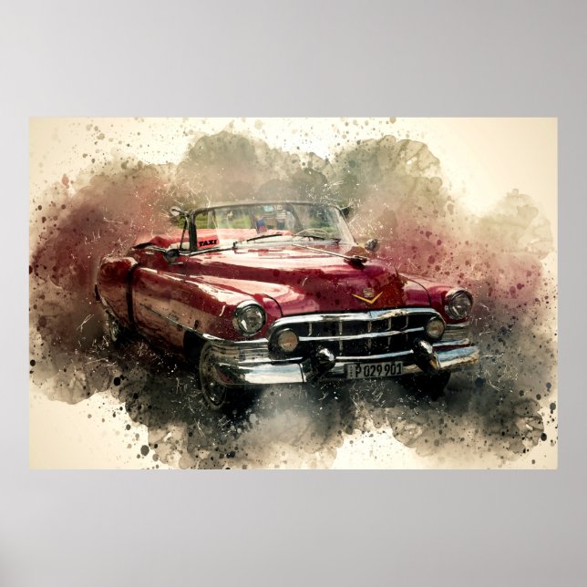 Poster Aquarelle de voiture Vintage (Devant)