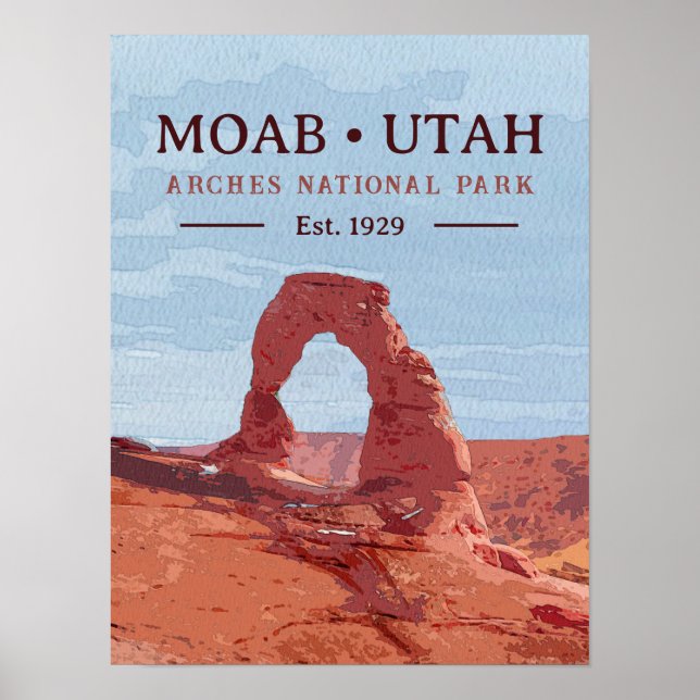 Poster Aquarelle Delicate Arch Moab Utah National Park (Devant)